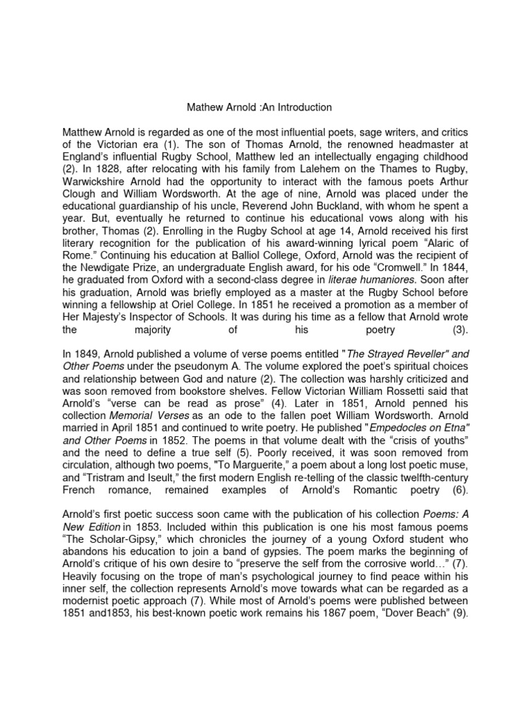 Matthew Arnold: Poet and Critic Overview | PDF | Classics