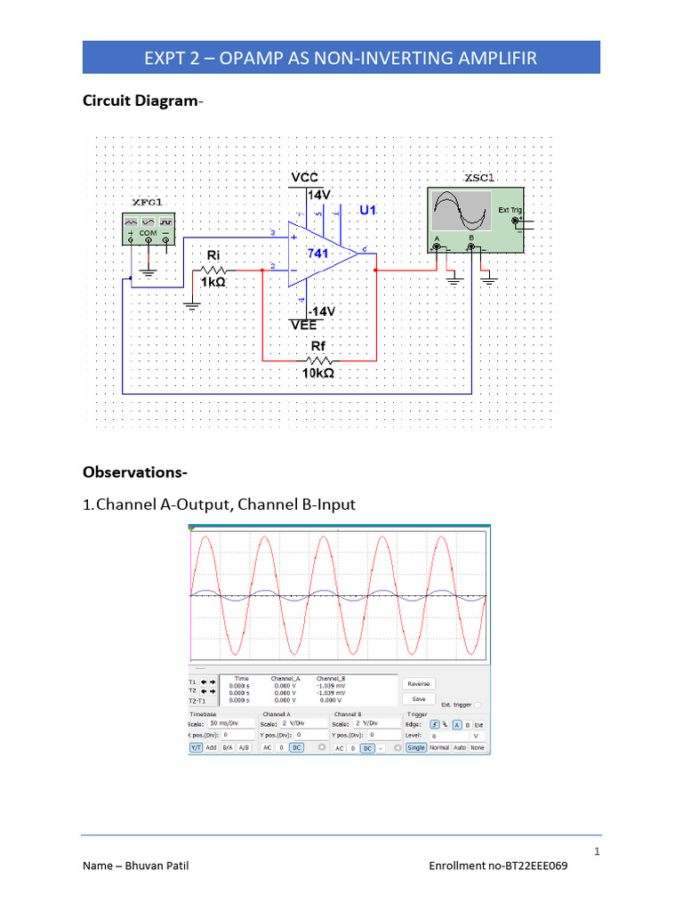Non-Inverting Amplifier Experiment | PDF