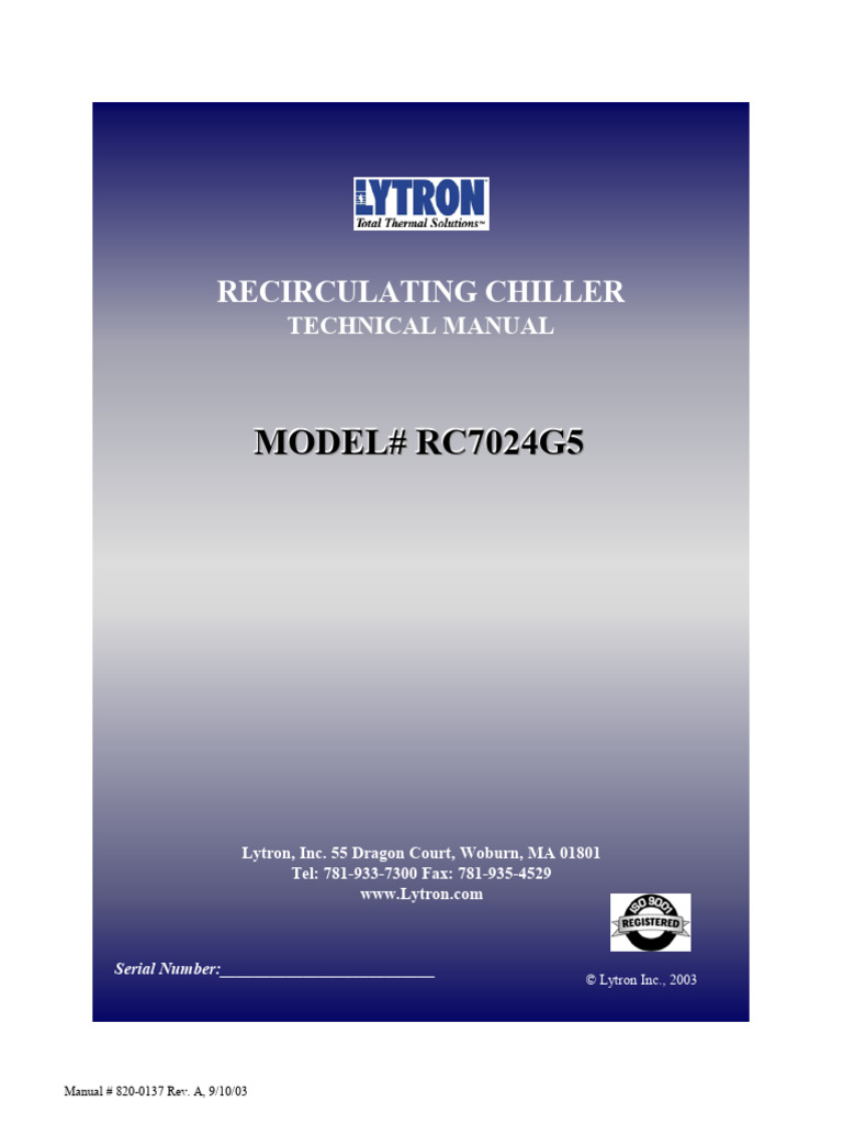 Lytron RC7024G5 Chiller Manual | PDF | Technology & Engineering