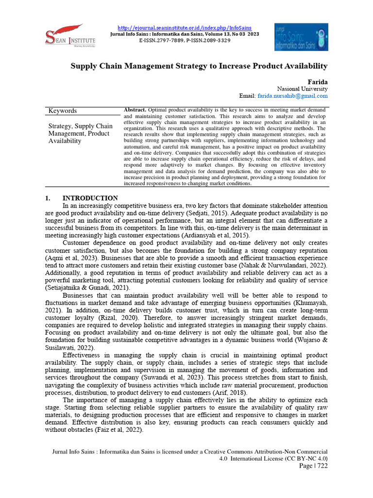 Supply Chain Management Strategy To Increase Product Availability Pdf