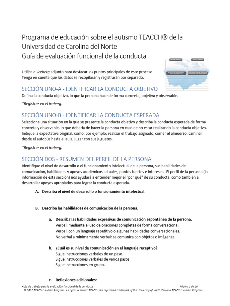 TEACCH Functional Behavior Assessment Worksheet 2022.9.2 Spanish | PDF ...