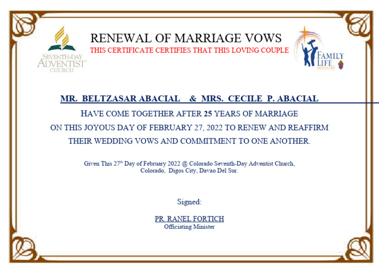 Renewal CERTIFICATE | PDF for Free Printable Renewal Of Marriage Vows Certificate