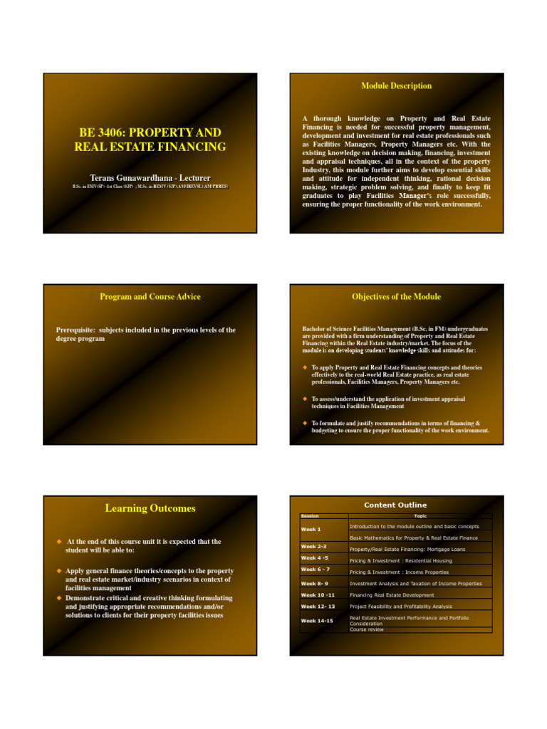 Week 01-Introduction To Property & Real Estate Finance | PDF