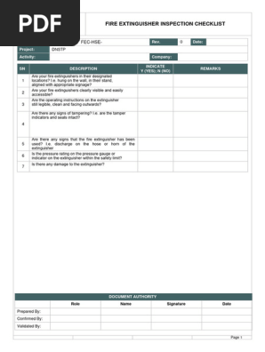 Fire Extinguisher Inspection Checklist