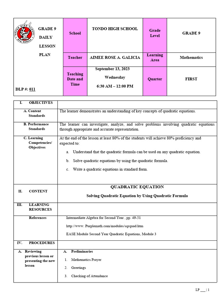 Grade 9 Math: Quadratic Equations | PDF | Quadratic Equation ...