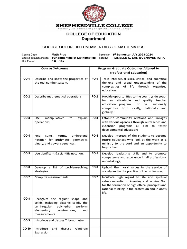 Fundamentals of mathematics course guide pdf mathematics equations