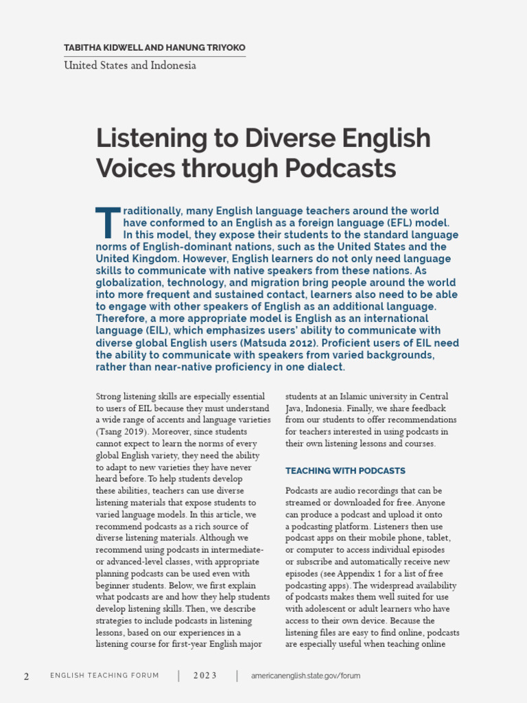 Using Podcasts for EIL Listening Skills | PDF | English As A Second Or ...