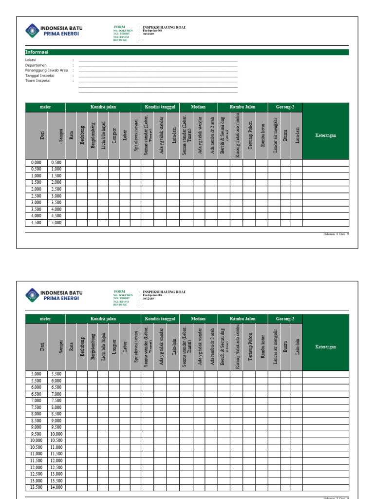 FM-IBPE-HSE-006 - Form Inspeksi Hauling Road | PDF