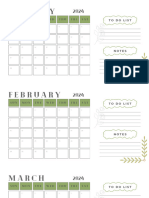 White Emerald Green Minimalist Simple 2024 Monthly Calendar