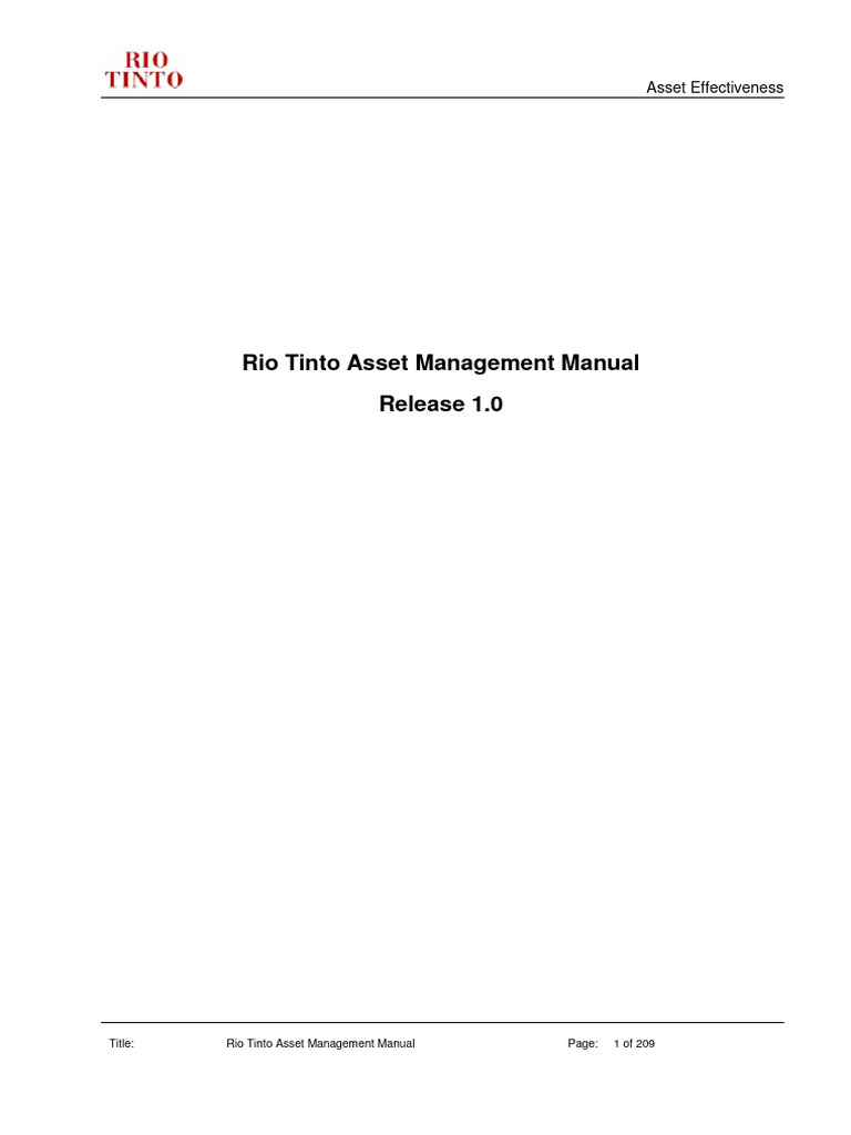 Rio Tinto Asset Management Manual | PDF | Asset Management ...