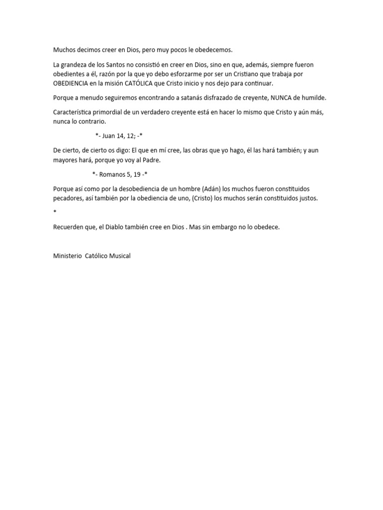 La Obediencia en la Fe Cristiana | PDF