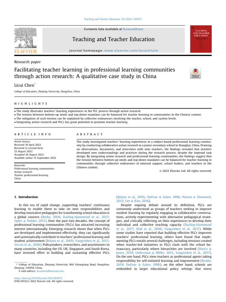 Teacher Learning in Chinese PLCs | PDF | Teachers | Action Research