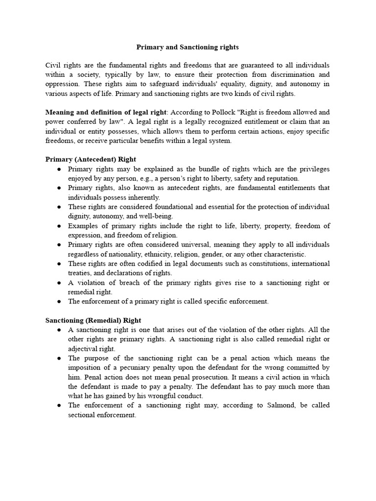 Primary and Sanctioning Rights Explained | PDF | Rights | Civil And ...