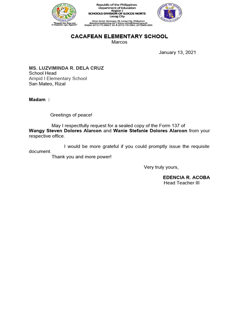 Request For Form 137 | PDF