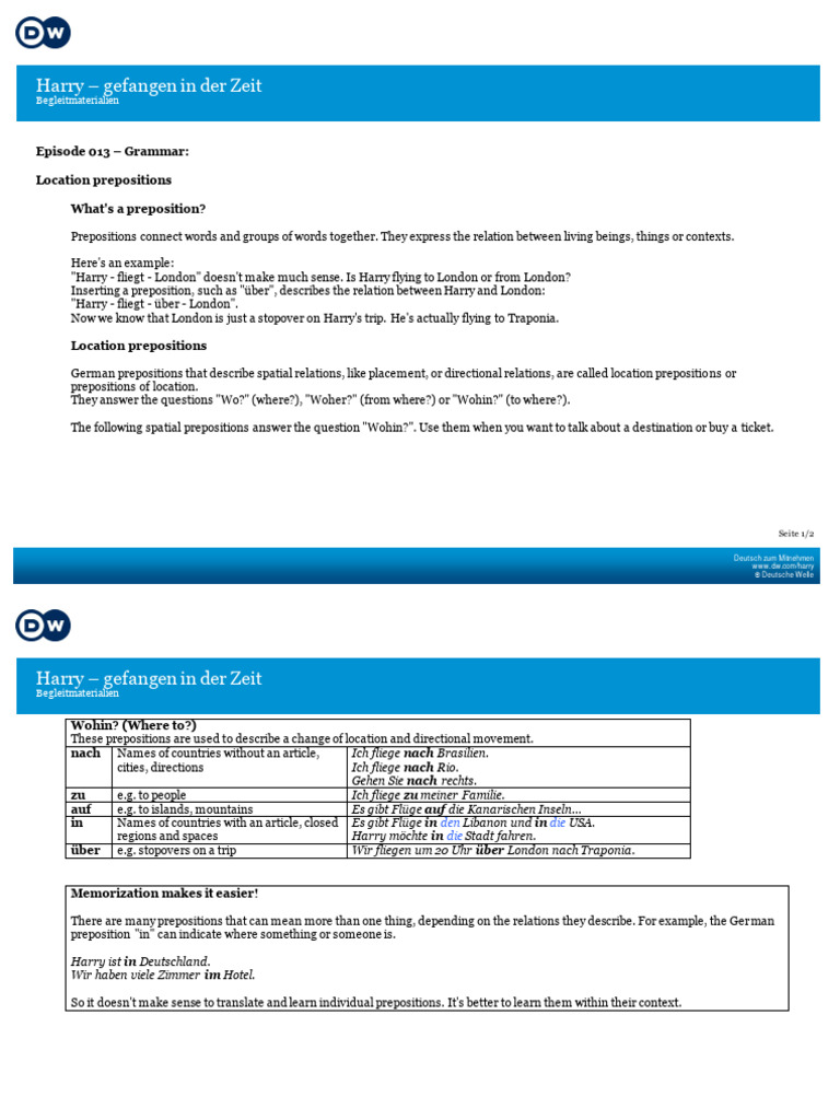 German Location Prepositions Explained | PDF | Preposition And ...