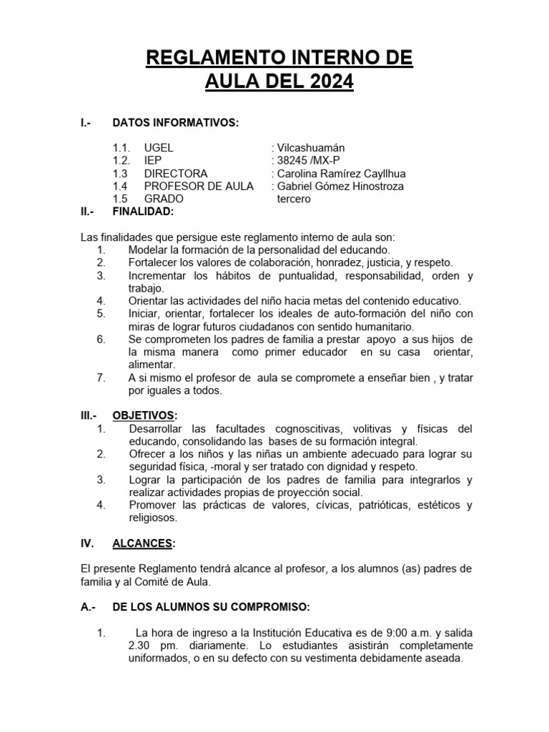 Reglamento de Aula | PDF | Maestros | Salón de clases