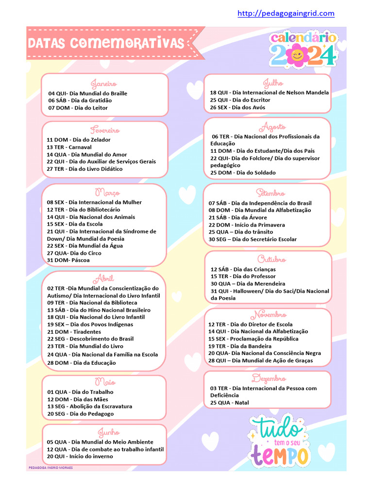 Calendário de Datas Comemorativas 2024 | PDF | Blog