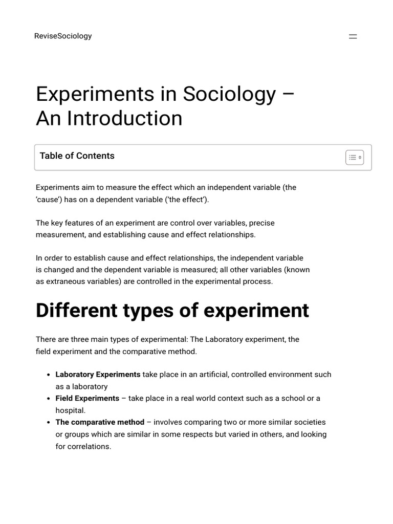 Experiments In Sociology An Introduction ReviseSociology PDF 