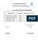 Price List Garam Halus Industri - 26 Januari 2024