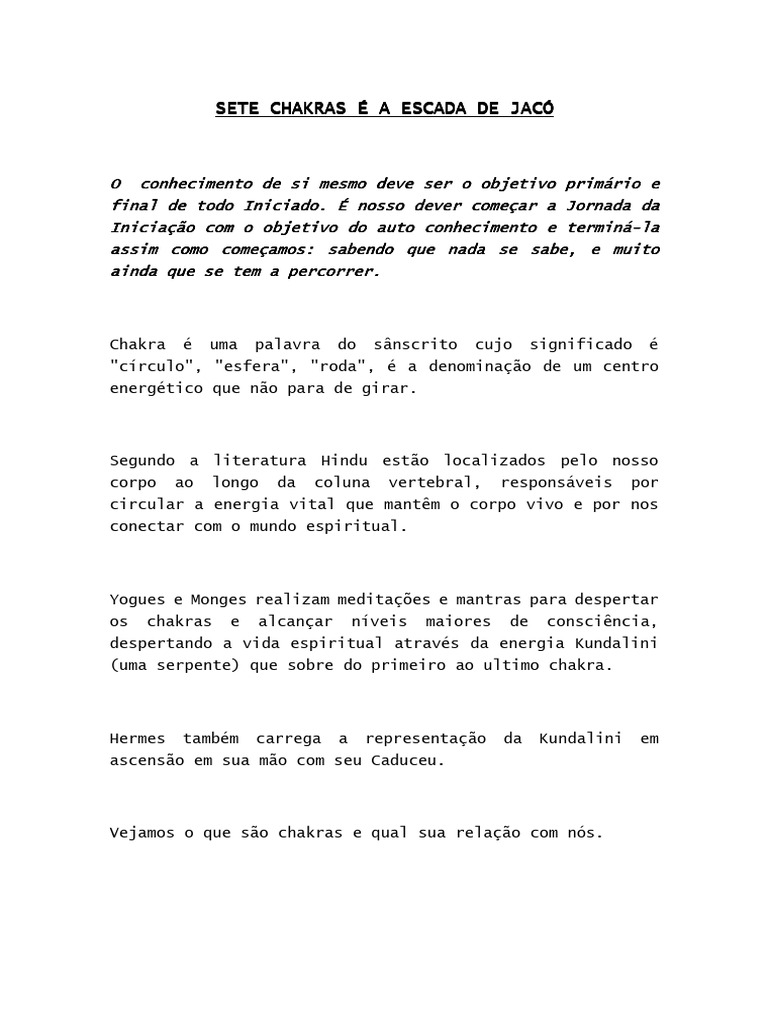 Sete Chakras e a Escada de Jacó | PDF | Chacra | Kundalini