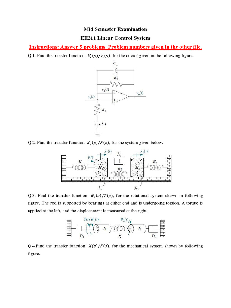 EE211 Midterm Exam: Control Systems | PDF | Systems Science | Computer ...