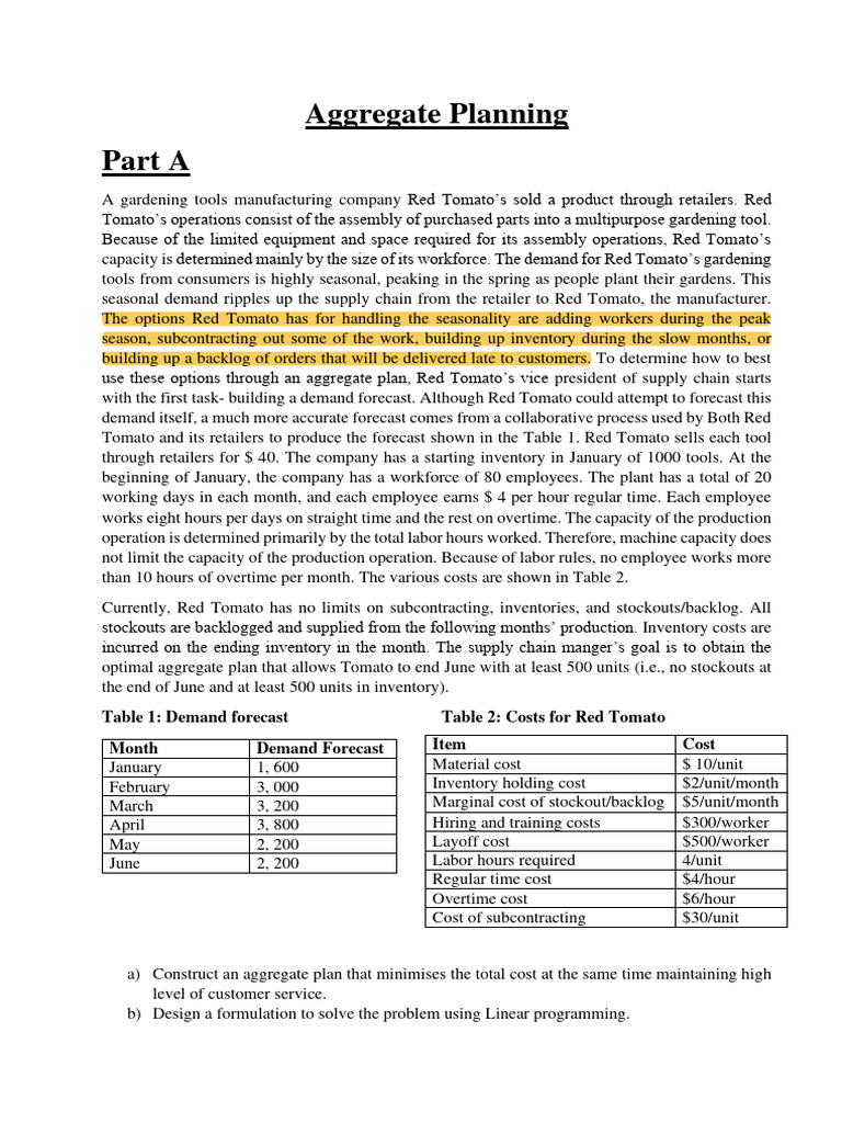 Aggregate Planning - Problem | PDF | Demand | Inventory