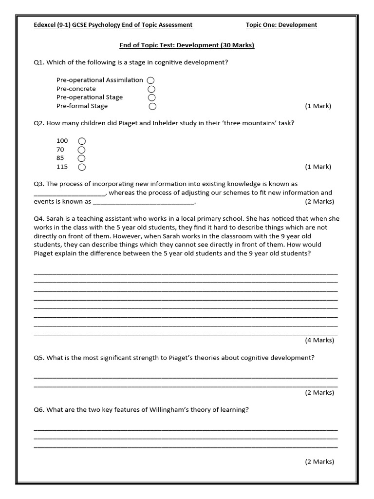 GCSE Psychology Development Assessment | PDF | Mental Processes ...