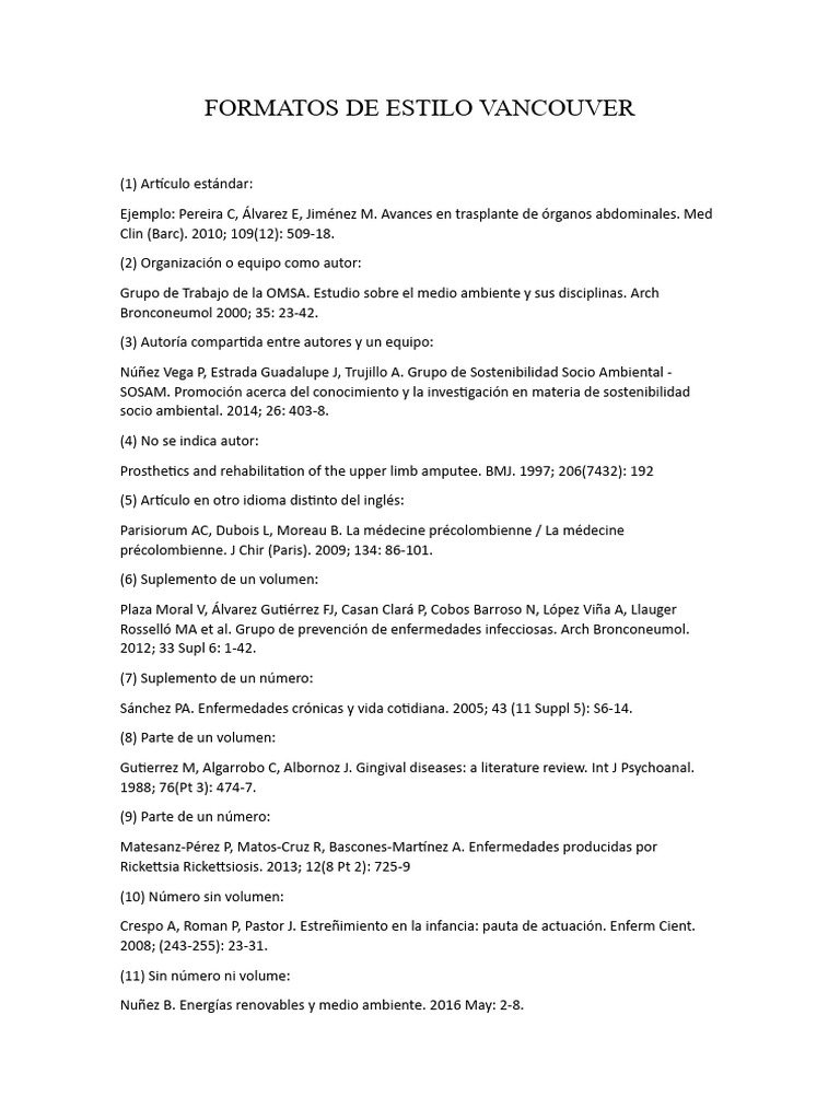 Formatos de Estilo Vancouver PDF Medicina Cuidado de la salud