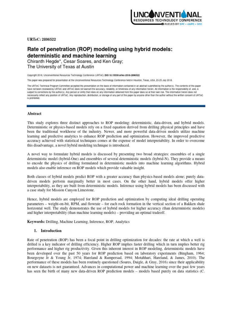 Rate of Penetration (ROP) Modeling Using Hybrid Models - Deterministic ...