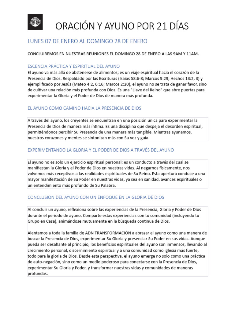 Ayuno y Oración: 21 Días de Transformación | PDF | Rápido | Alimentos
