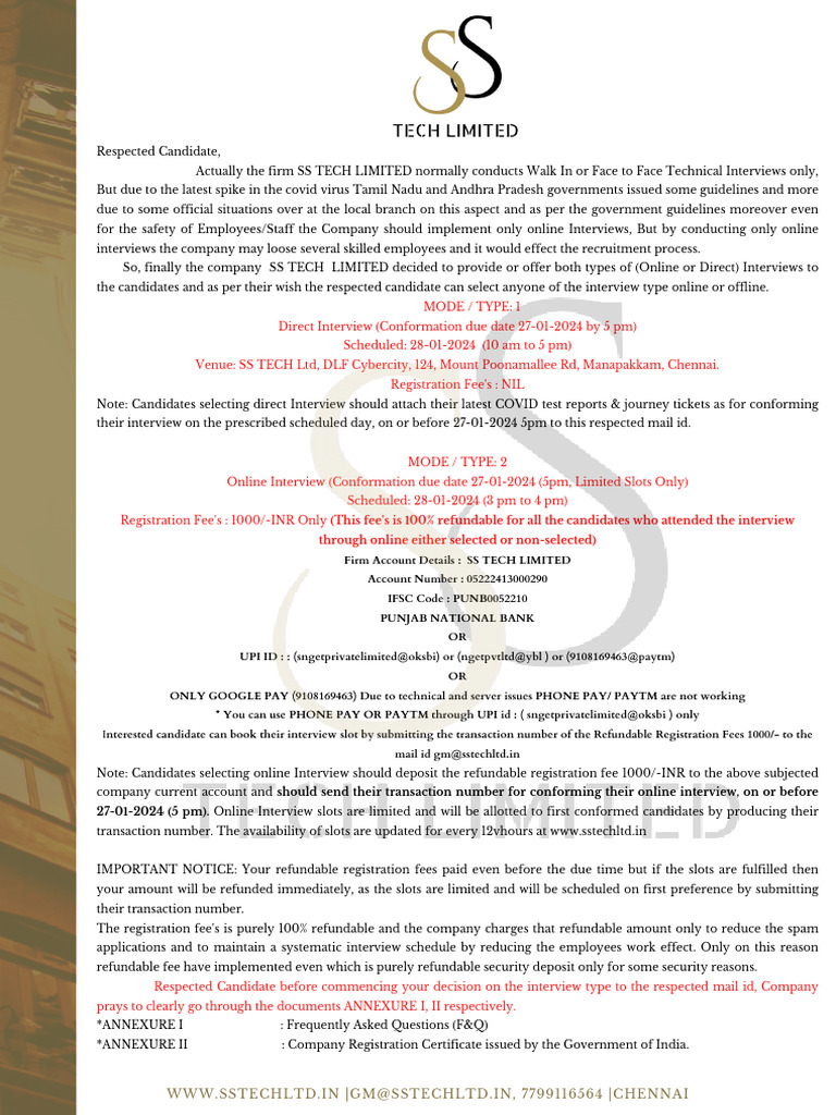 Interview guidelines for applying at guntur branch pdf fee employment