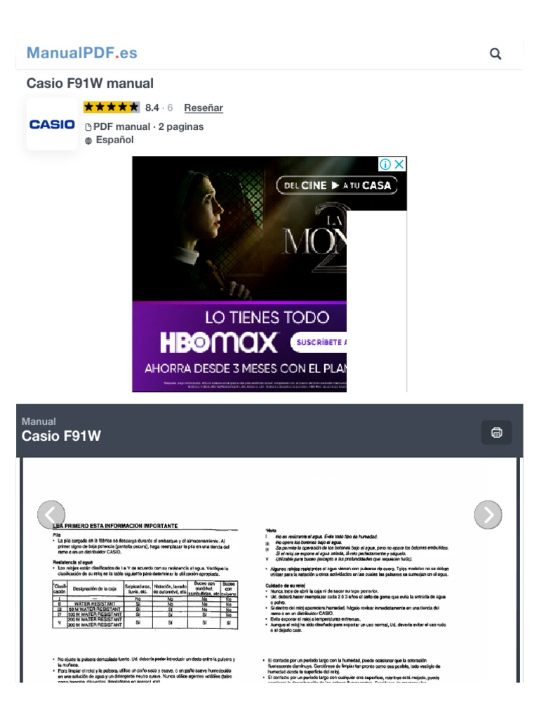 Manual Casio F91W (Español 2 Páginas) PDF