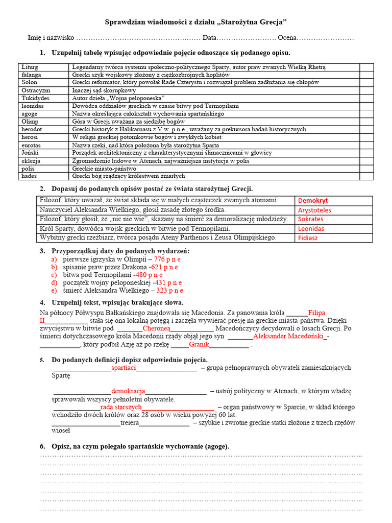Starożytna Grecja Sprawdzian Nowa Era Sprawdzian Starożytna Grecja | PDF