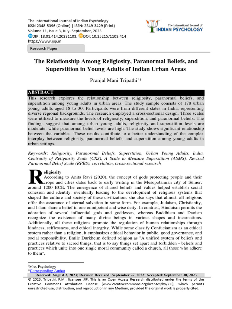 Religiosity and Superstition in Urban Youth | PDF | Superstitions ...