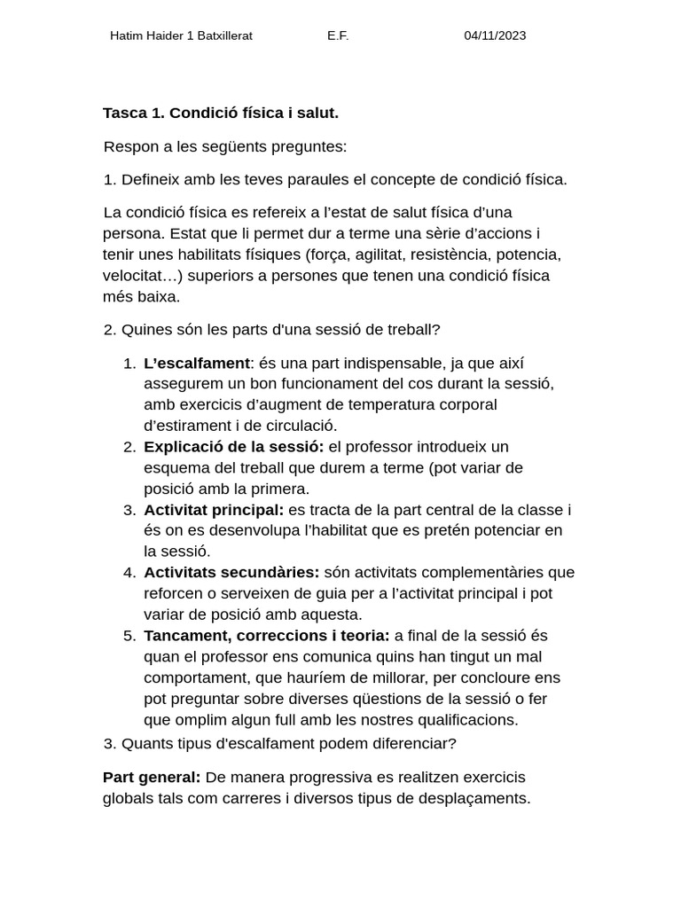 Tasca 1. Condició Física I Salut. 1r BTX Hatim Haider - Documents de ...