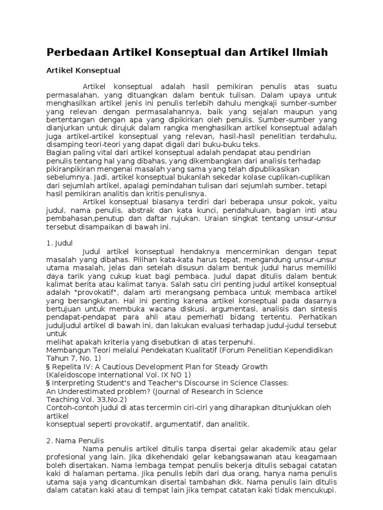 Perbedaan Artikel Konseptual Dan Artikel Ilmiah Pdf