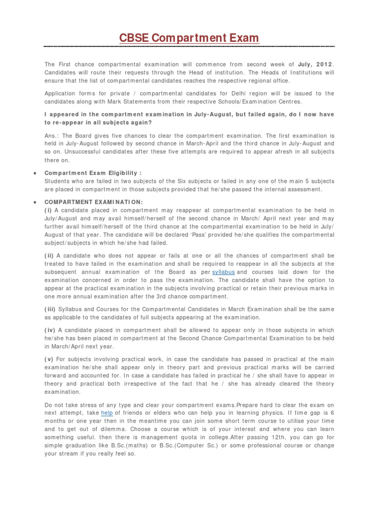 Cbse Compartment Exam | PDF | Qualifications | Student Assessment And ...