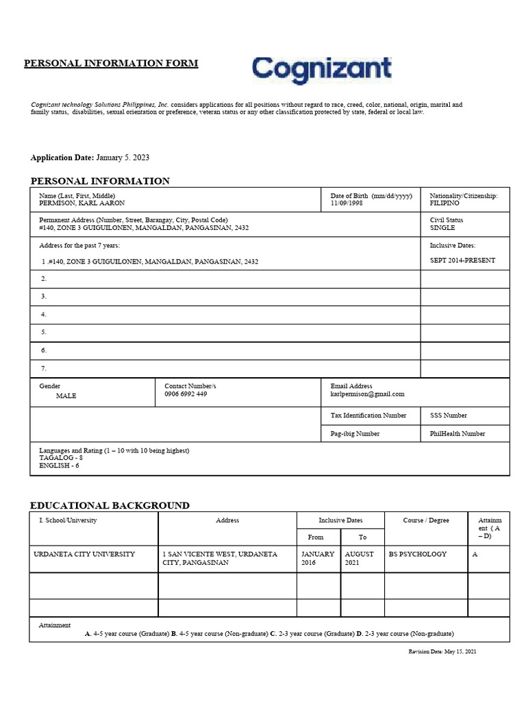 Personal Information Form (PIF) PDF Employment Justice