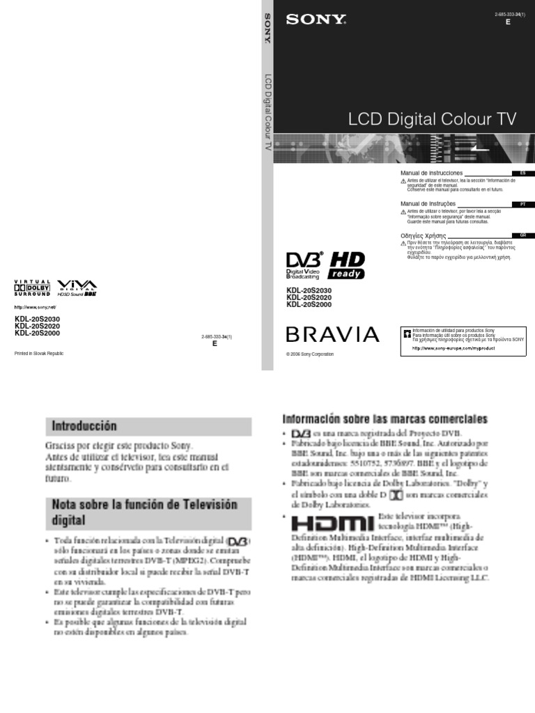 Télécommande D'origine Sony RM-ED007 Pour TV KDL-20G2000, 20S2000, 20S2020