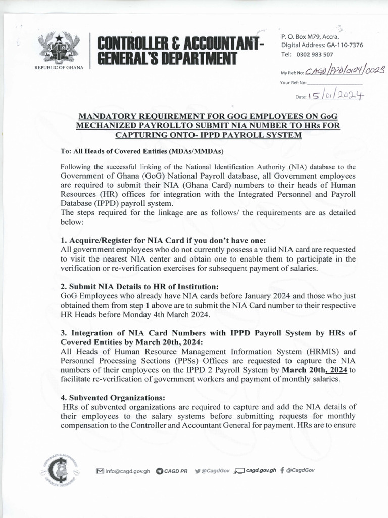 Mandatory request for gog employees to submit nia no to hrs for