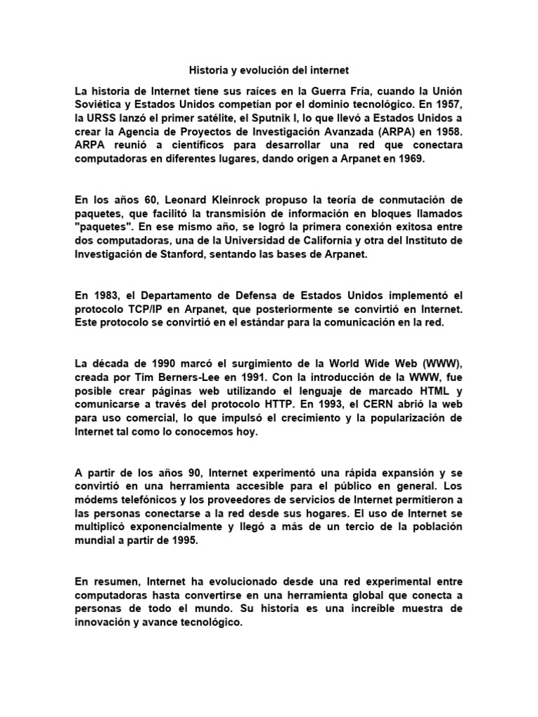 Historia y evolución del Internet | PDF | Internet | Red mundial