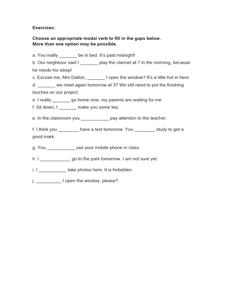 Exercises About Modal Verbs | PDF
