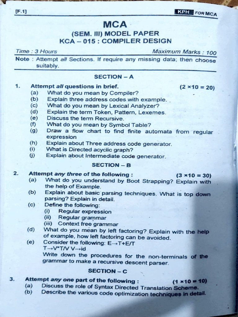 Compiler Design Question Papers Download Free PDF Parsing Compiler