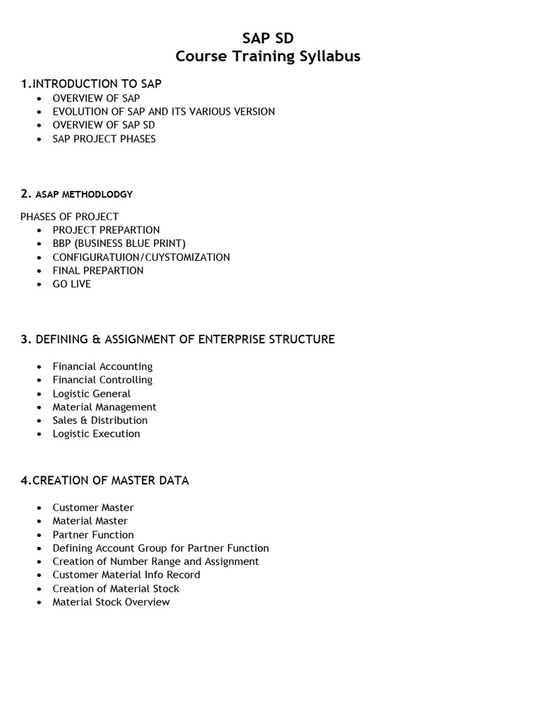 SAP SD Course Training Syllabus | PDF