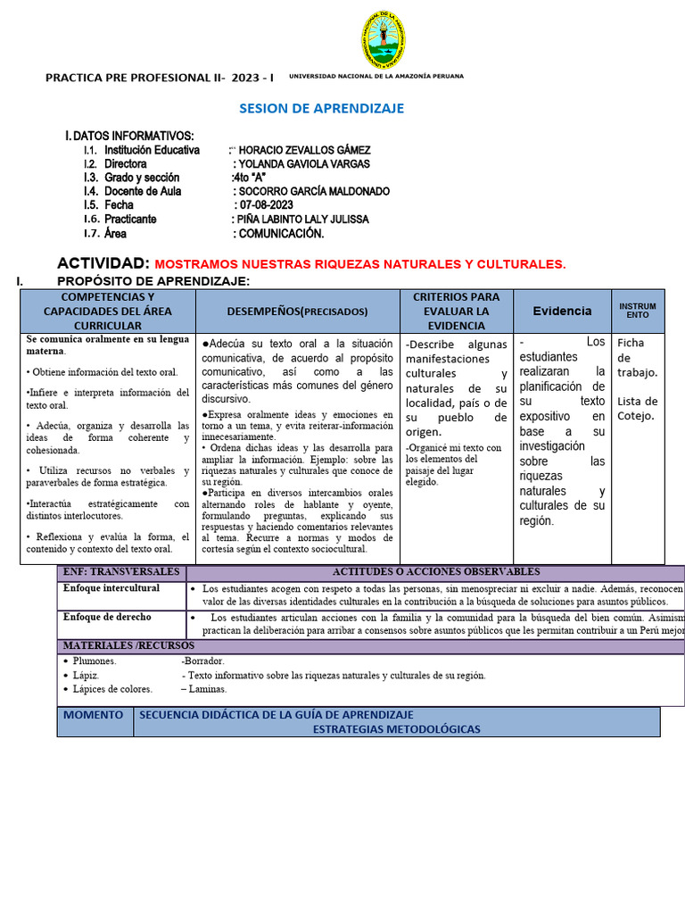 Sa. Com 07-08-23 Mostramos Nuestras Riquezas Naturales y Culturales | PDF 