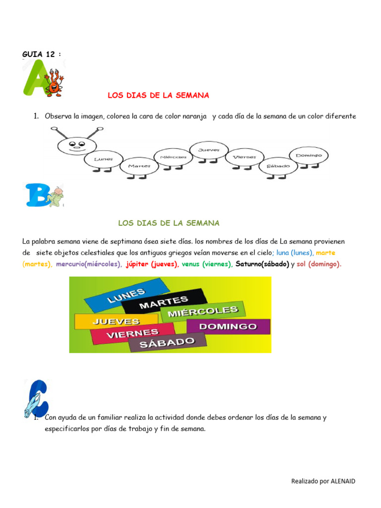 Los Dias de La Semana Grado Primero | PDF | Artes del Lenguaje y ...