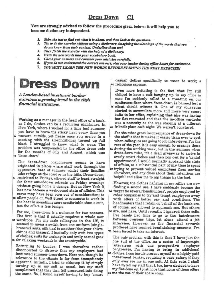 C1 Reading Dress Down PDF