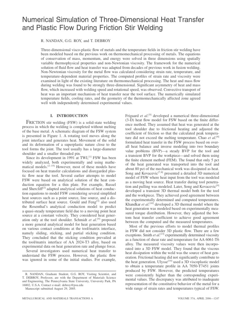 Numerical Simulation of Three-Dimensional Heat Transfer During FSW ...