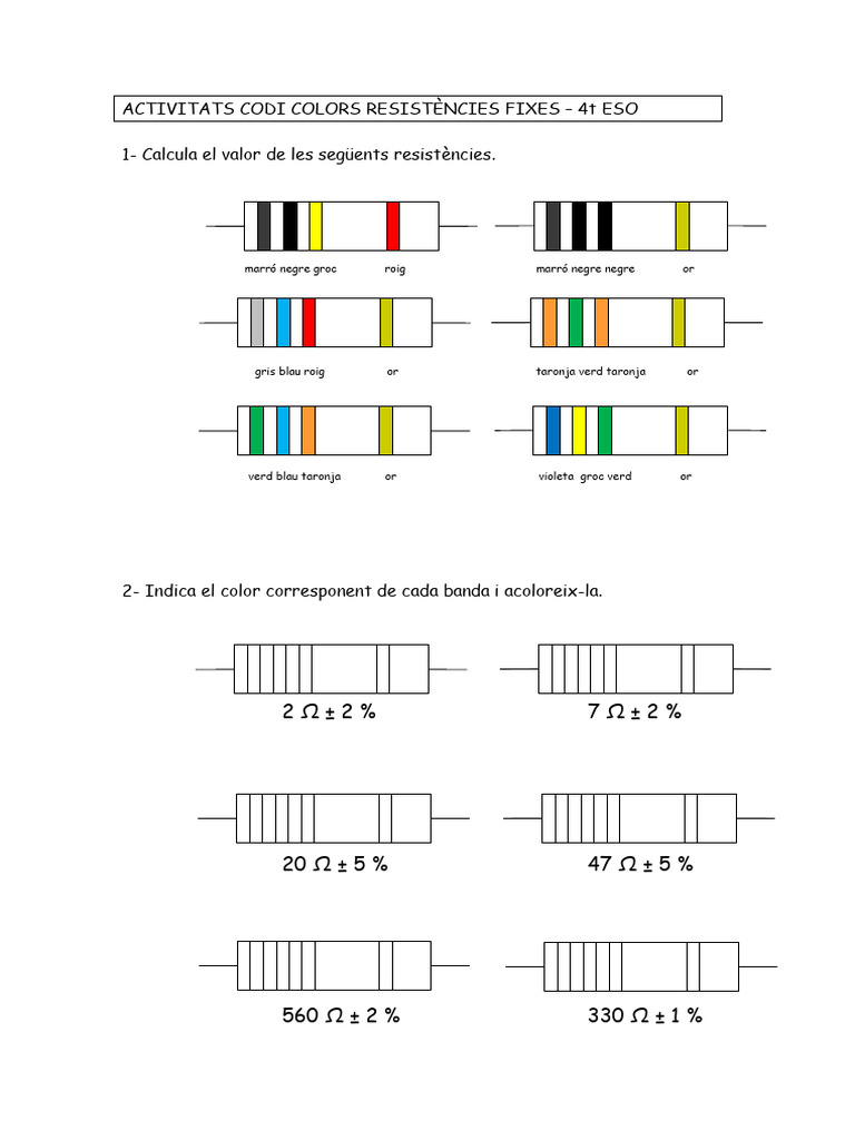 Activitats Codi Colors Resistències Fixes | PDF
