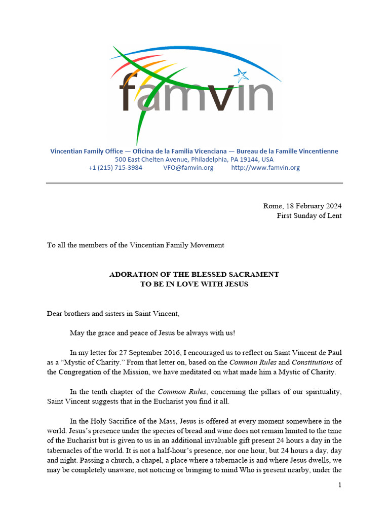 (English) Lenten Letter 2024 - Vincentian Family | PDF | Eucharist ...